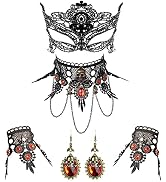 Vtrem Halloween Black Lace Choker Necklace Gothic Masquerade Mask Set for Women Cocktail Party Co...