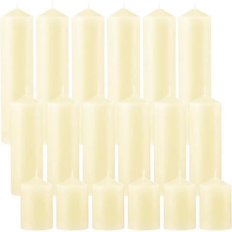 18 Pcs Ivory Pillar Candles Bulk Set，Hurricane Candles，3 Different Lengths (6 Each)...