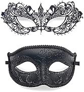 Vtrem Masquerade Mask for Couples: Black Mardi Gras Party Ball Mask Set Women Men Adults Hallowee...