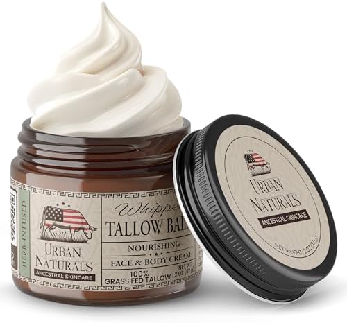 Urban Naturals Handmade Whipped Tallow Balm (Unscented/Herb-Infused) - 100% Grass-fed Organic Body Butter with Infused Jojoba Oil, for Eczema, Rosacea, Baby - 2 oz