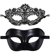 Vtrem Masquerade Mask for Couples: Black Mardi Gras Party Ball Mask Set Women Men Adults Hallowee...