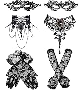 Vtrem Halloween Black Lace Choker Necklace Gothic Masquerade Mask Set for Women Cocktail Party Co...