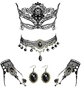 Vtrem Halloween Black Lace Choker Necklace Gothic Masquerade Mask Set for Women Cocktail Party Co...