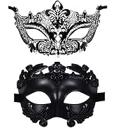 Vtrem Masquerade Mask for Couples: Black Mardi Gras Party Ball Mask Set Women Men Adults Hallowee...