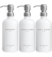 White Shampoo and Conditioner Dispenser Set by Brighter Barns - Shower Dispenser for Bathroom - R...