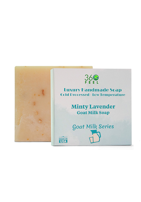 minty lavender soap bar, goat milk soap handmade, cold process bar for dry skin