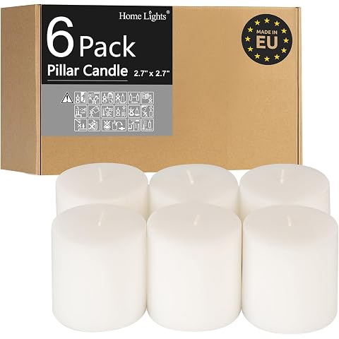 Pillar Candles - 2.7x3 inch | 30 Hours Burning, 6 Count - White Unscented Smokeless European Pillar Candles - Perfect for Wedding, Parties, Spas, Home Gatherings and Dinner