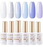 Gellen Gel Nail Polish Set, 6 Colors Natural Baby Blue Nail Polish Set Pastel Purple White Glitte...