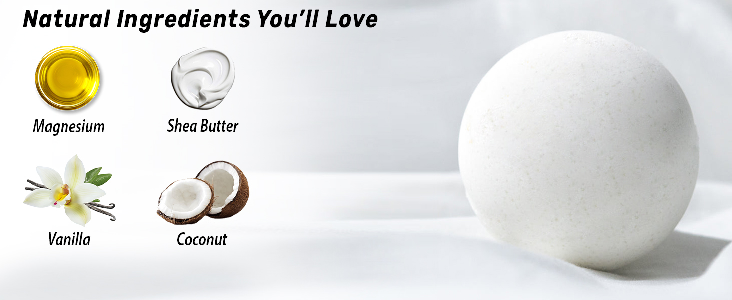 Magnesium Bath Bombs Shea Butter Vanilla Coconut Luxury Stress Relief Gifts for Women