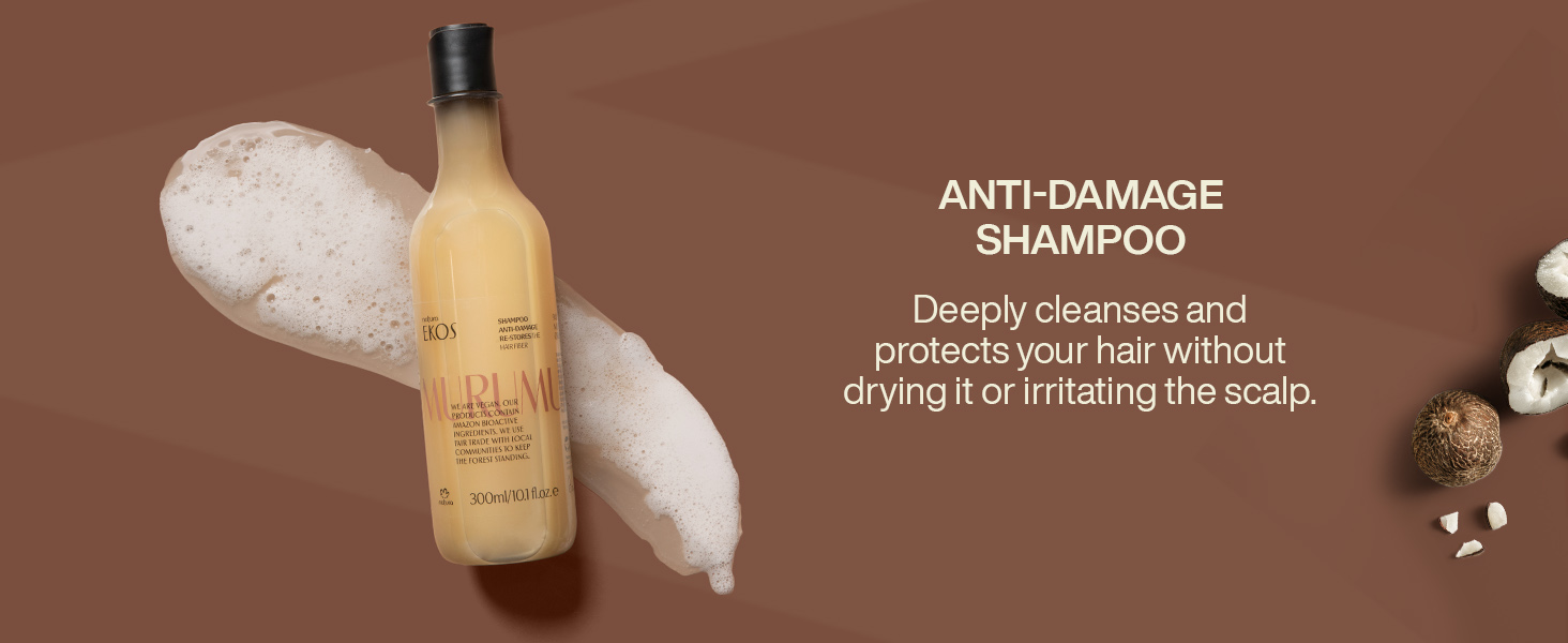Natura Ekos Murumuru Anti-damage shampoo deeply cleanses and protects hair without drying