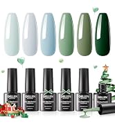 Gellen Green Gel Nail Polish, 6 Colors Sage Green Misty Gray Baby Blue Gel Polish Forest Green Li...