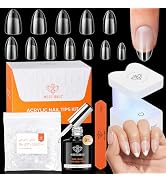 modelones Short Almond Gel Nail Tips Kit, 9-in-One Nail Glue with Portable U V Lamp 216Pcs 12Size...