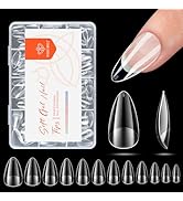modelones Short Almond Nail Tips, Pre-shaped Soft Gel Tips Fake Nails False Acrylic Clear Full Co...