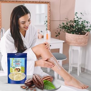 The woman has healthy skin when she cares for it with Organic Cocoa Butter. 