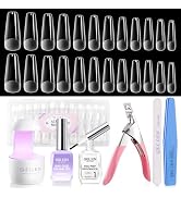Gellen Nail Tips and Glue Gel Kit, Gel Nail Kit, 504Pcs Coffin Shape Half Matte Gel X Nail Tips, ...
