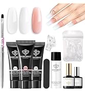 Modelones Poly Gel Nail Kit 3 Colors Clear White Apricot with Slip Solution Dual Nail Forms Top B...