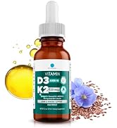 Dr. Robaina Vitamin D3 + K2 Drops – Vegan MCT Oil Liquid Supplement, 5000 IU D3 & 120 mcg MK-7, S...