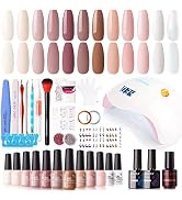 Gellen Gel Nail Polish Kit with U V LED Light 72W Nail Dryer, 12 Gel Nail Colors, No Wipe Top Bas...