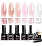 modelones Builder Nail Gel Polish Set, Base Colors Jelly Nude Pink Hard Strengthener Rubber Gel P...