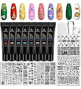 Biutee Nail Stamping Plates Set 8 pcs Nail Stamping Polish Gel 10pcs Templates with Stamper Nail ...