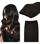 GOO GOO Sew in Weft Hair Extensions Real Human Hair, Long Straight Silky Bundles Dark Brown, 20In...