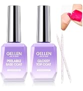 Gellen Peel Off Gel Base Coat and Top Coat Set, No Filing Peelable Base Gel without Soaking, Clea...