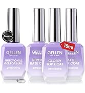 Gellen 4Pcs Gel Top Coat and Base Coat with Nail Strengthener Set for Gel Nail Polish - 18ml No W...