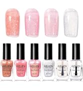 GELLEN Sheer Pink Nail Polish & Clear Base Top Coat Nail Polish, Light Pink Shimmer Nail Polishes...