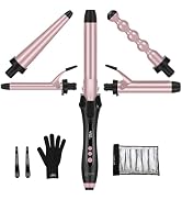 Prizm Curling Iron Set with Clamp,5 Interchangeable Barrel Curling Wand,Hair Wand 11 LCD Adjustab...