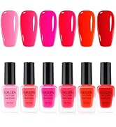 Gellen Red Nail Polish Set, Quick Air Dry Nail Polish Burgundy Bright Red Pink 6 Colors Trendy Re...