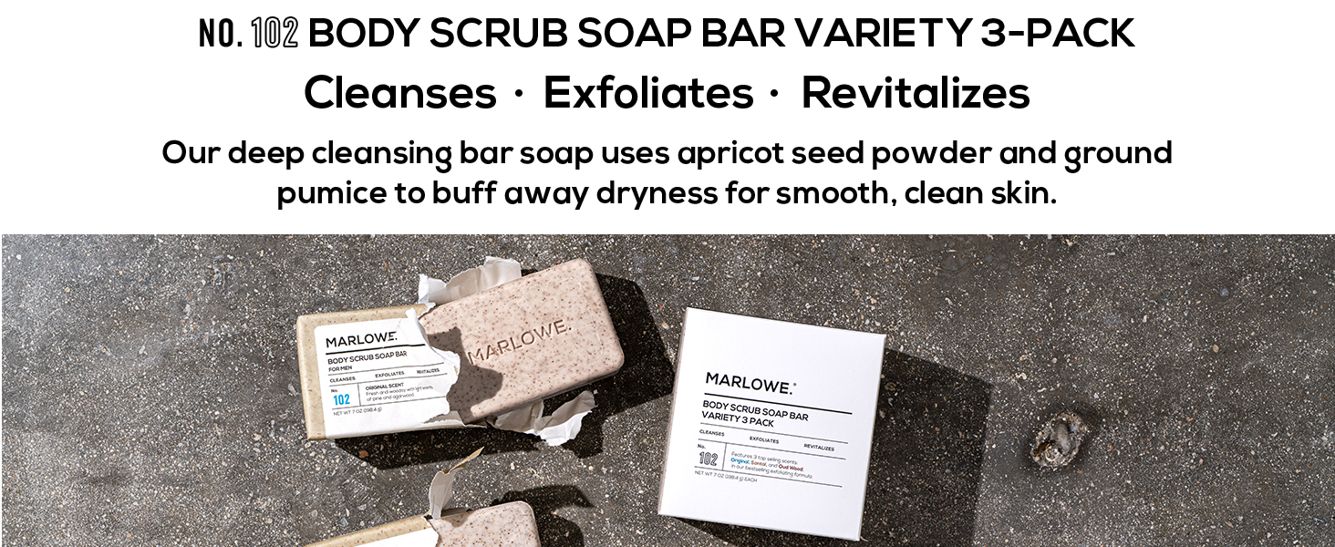 MARLOWE. No. 102 Variety Trio Body Scrub Soap Bar Variety 3 Pack