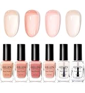GELLEN Sheer Pink Nail Polish & Clear Base Top Coat Nail Polish, Light Pink Jelly Nails Polishes ...